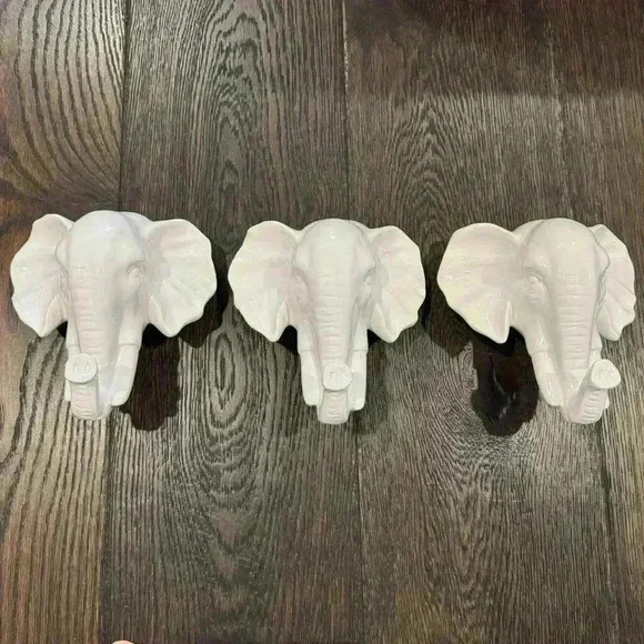 White Ceramic Elephant Wall Decor - 3 - Picture 1 of 4
